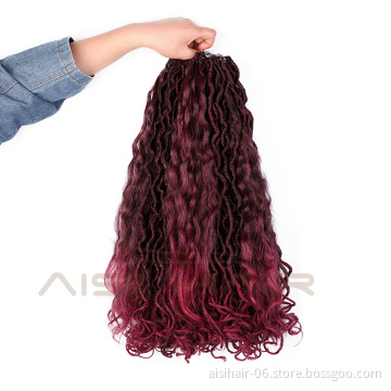 Aisi Hair New Design Wine Red Faux Locs Crochet Braids Hair Faux Locks Synthetic Braids Hairpieces Extensions For Black Women